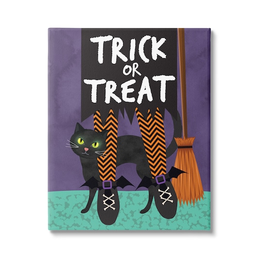 Stupell Industries Trick or Treat Cat &#x26; Witch Canvas Wall Art